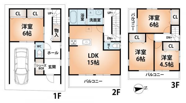 Floor plan. 31,800,000 yen, 4LDK, Land area 56.3 sq m , Building area 104.33 sq m All Western-style new construction House.