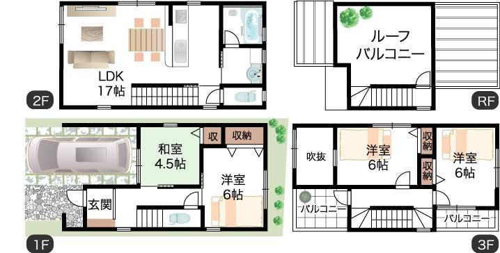 Floor plan. 28.8 million yen, 4LDK, Land area 65.24 sq m , Building area 106 sq m