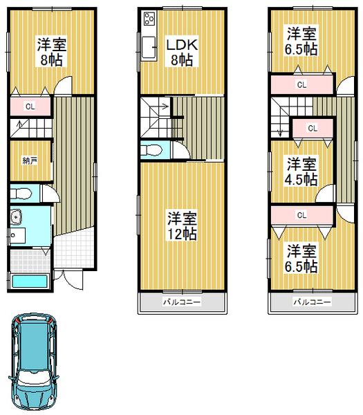 Floor plan. 18,800,000 yen, 5LDK, Land area 71.29 sq m , Building area 113.38 sq m