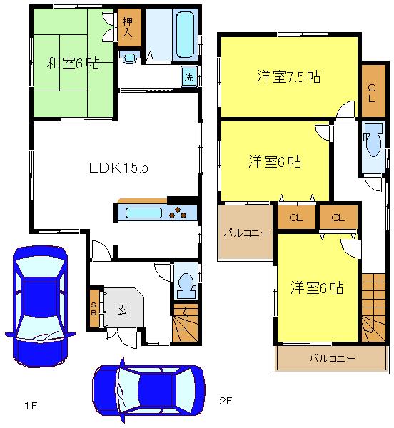 Floor plan. (No. 2 locations), Price 20.8 million yen, 4LDK, Land area 101.9 sq m , Building area 97.38 sq m