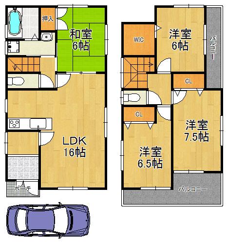 Floor plan. 20.8 million yen, 4LDK, Land area 90.56 sq m , Close to the building area 98.01 sq m station house. Morning with a space, Tireless way home, You can feel happy every day