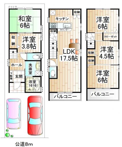 Floor plan. 31 million yen, 4LDK, Land area 63.37 sq m , Building area 108.93 sq m