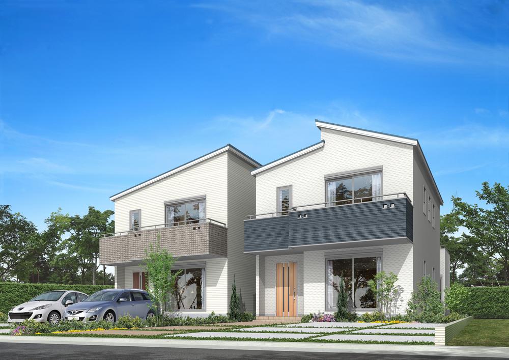 Building plan example (Perth ・ appearance). Sky and full of green will smile family spread. Produce a warmer the appearance of the white tone.