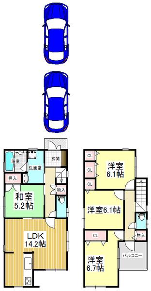 Floor plan. 31,800,000 yen, 4LDK, Land area 98.63 sq m , Easy parking in the building area 93.14 sq m front road spacious
