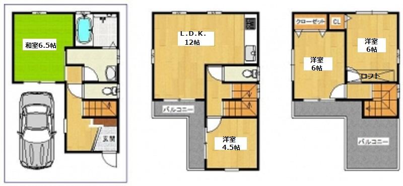 Floor plan. 23.5 million yen, 4LDK, Land area 57.63 sq m , Building area 90.07 sq m 4LDK, Parking one. Renovated. 