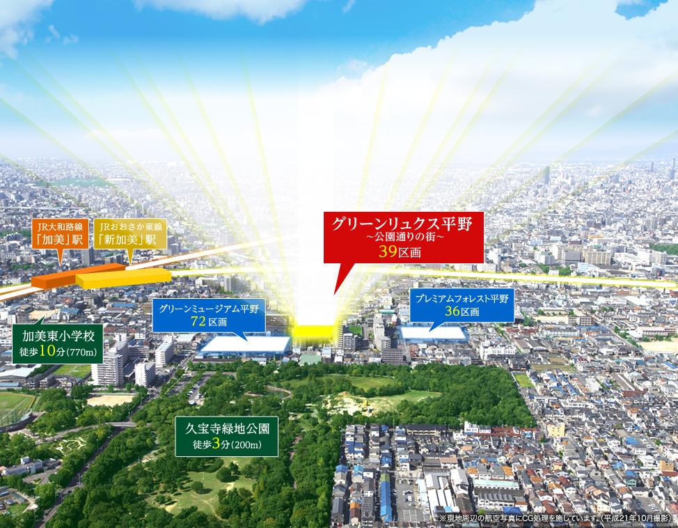 aerial photograph. Lush two-story town NEW project start-up! ( ※ It has been made CG processing on aerial photographs of the surrounding local.  / October 2009 shooting)