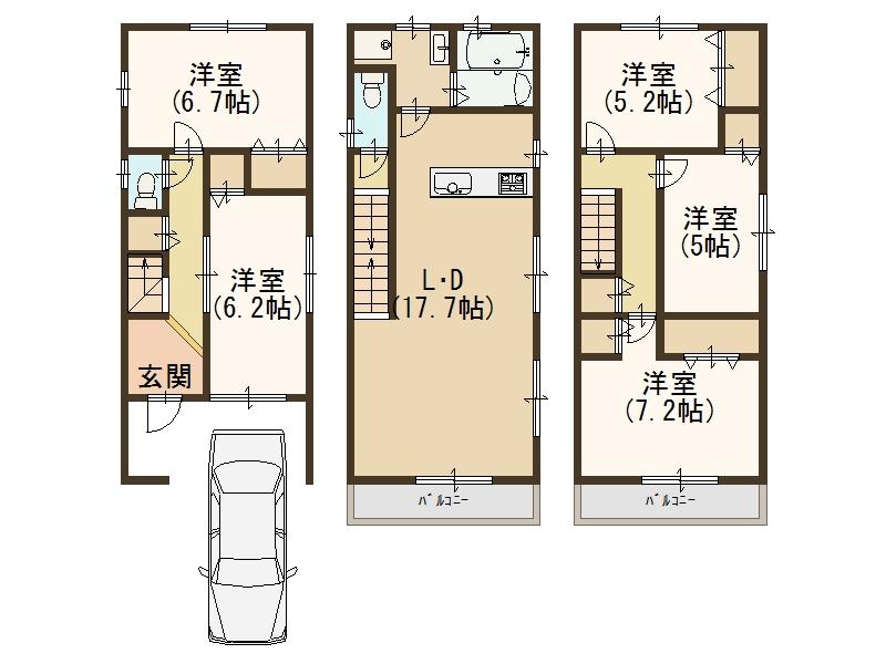 Floor plan. 26,800,000 yen, 5LDK, Land area 67.89 sq m , It fulfills the dream in building area 90 sq m free design
