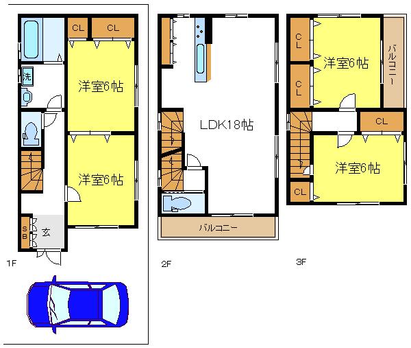 Floor plan. 21,800,000 yen, 4LDK, Land area 65.6 sq m , Parking is also happy to building area 101.65 sq m parking is also spacious.