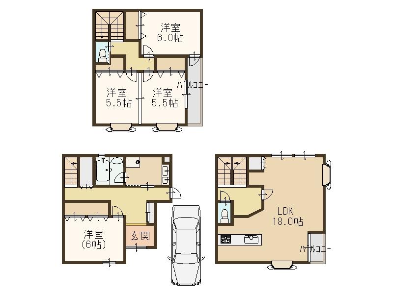 Floor plan. 24.4 million yen, 3LDK, Land area 55 sq m , Building area 107.97 sq m LDK spacious 4LDK