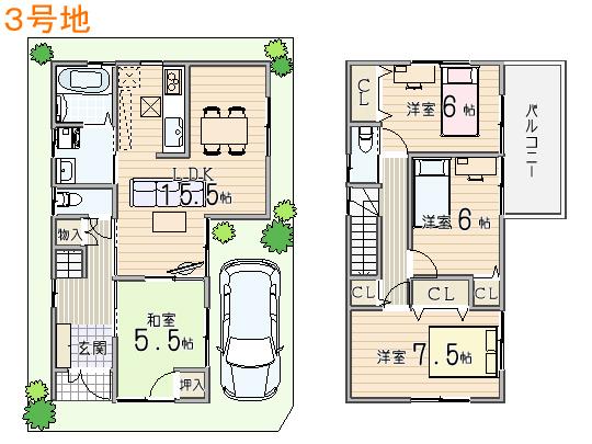 Floor plan. (No. 3 locations), Price 28,300,000 yen, 4LDK, Land area 88.46 sq m , Building area 95.58 sq m