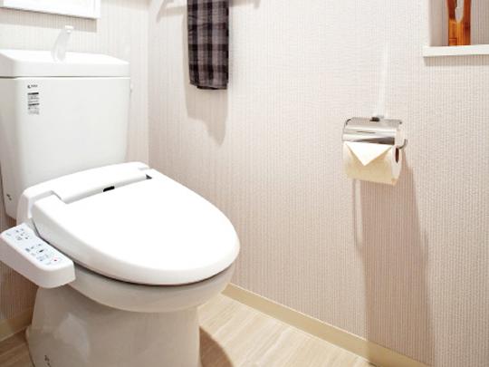 Toilet. The toilet has adopted a hot water wash with toilet seat.  [Other construction site]