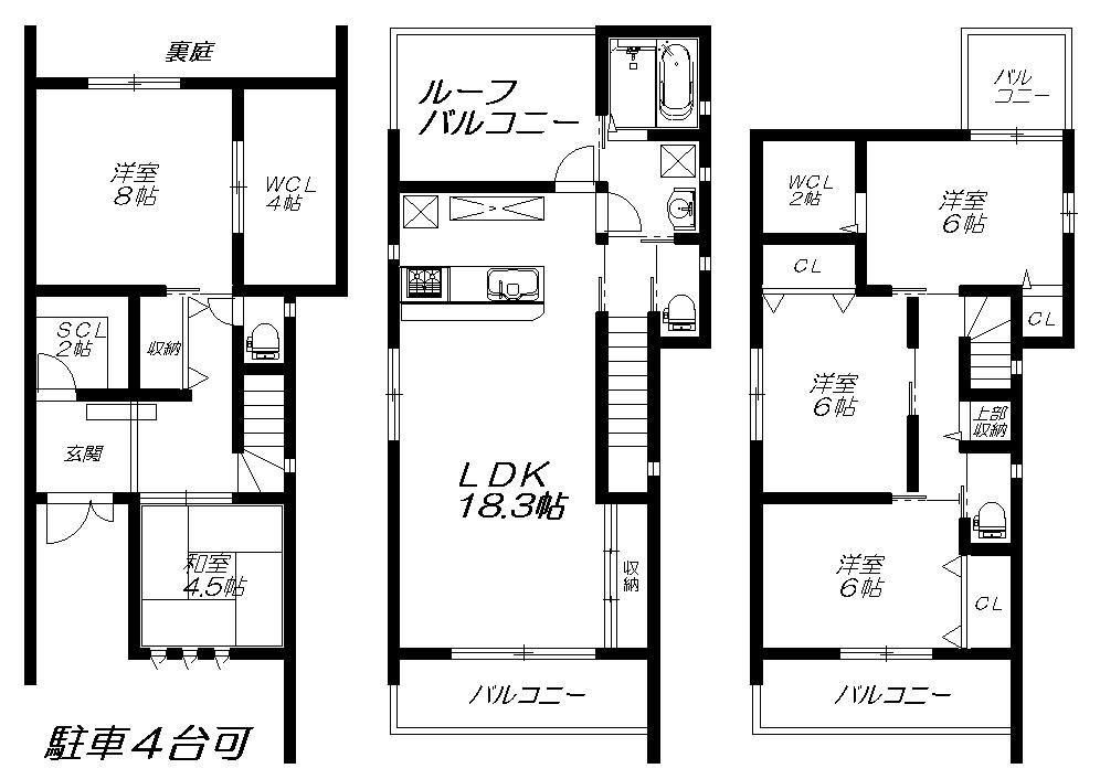 Floor plan. 37,800,000 yen, 5LDK + S (storeroom), Land area 121 sq m , Building area 130.05 sq m plan view ・ Parking four Allowed