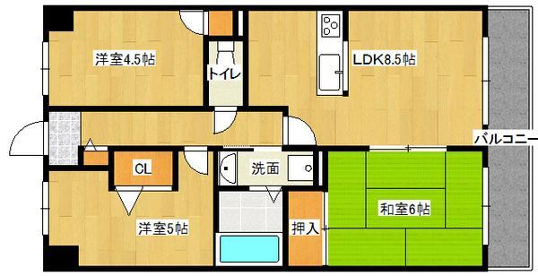 Floor plan. 3LDK, Price 13.8 million yen, Footprint 56.4 sq m , Balcony area 9 sq m