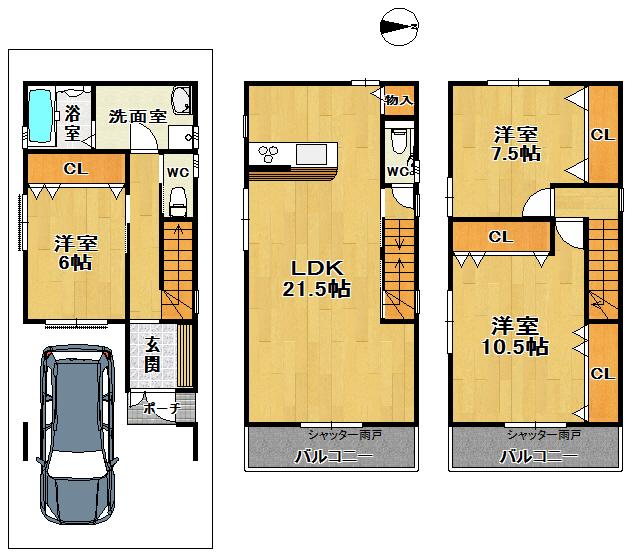 Floor plan. 28.8 million yen, 3LDK, Land area 65.96 sq m , Building area 108.18 sq m drawing will be priority to the status quo per outline. 