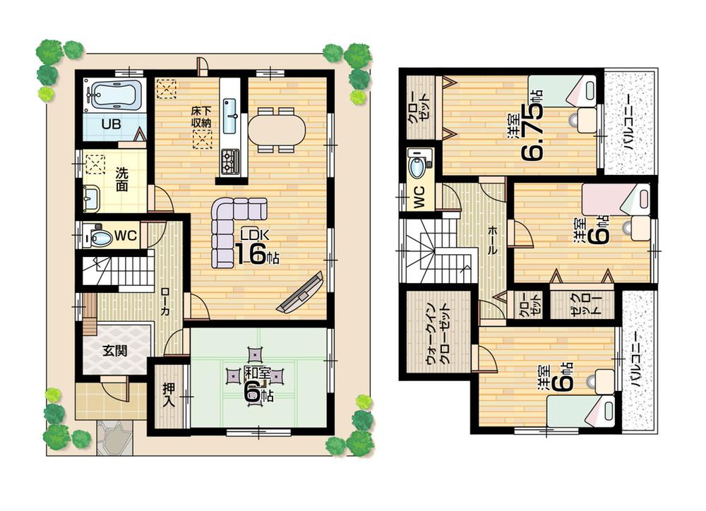 Floor plan. 30,800,000 yen, 4LDK + S (storeroom), Land area 101.19 sq m , Building area 103.92 sq m floor plan 4LDK! All rooms 6 quires more! Two-sided balcony!
