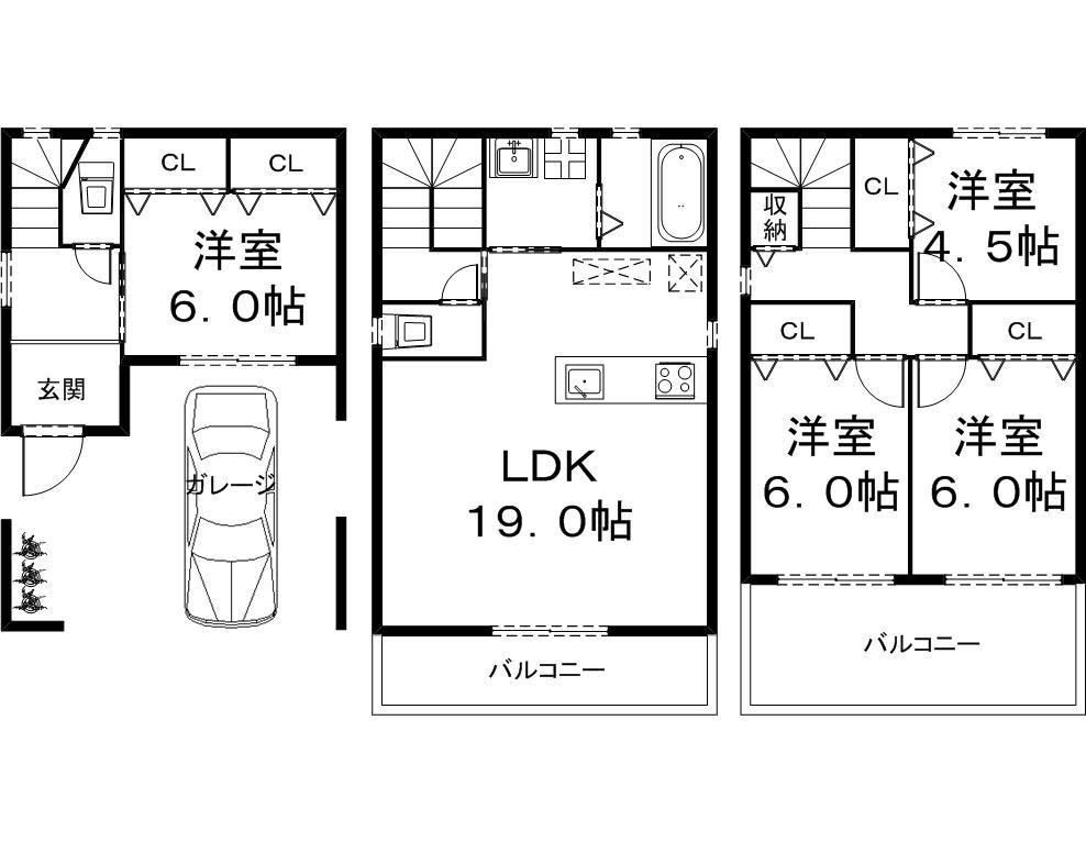 Floor plan. 31,800,000 yen, 4LDK, Land area 119.46 sq m , Building area 103 sq m 3 storey plan view ・ Free design support