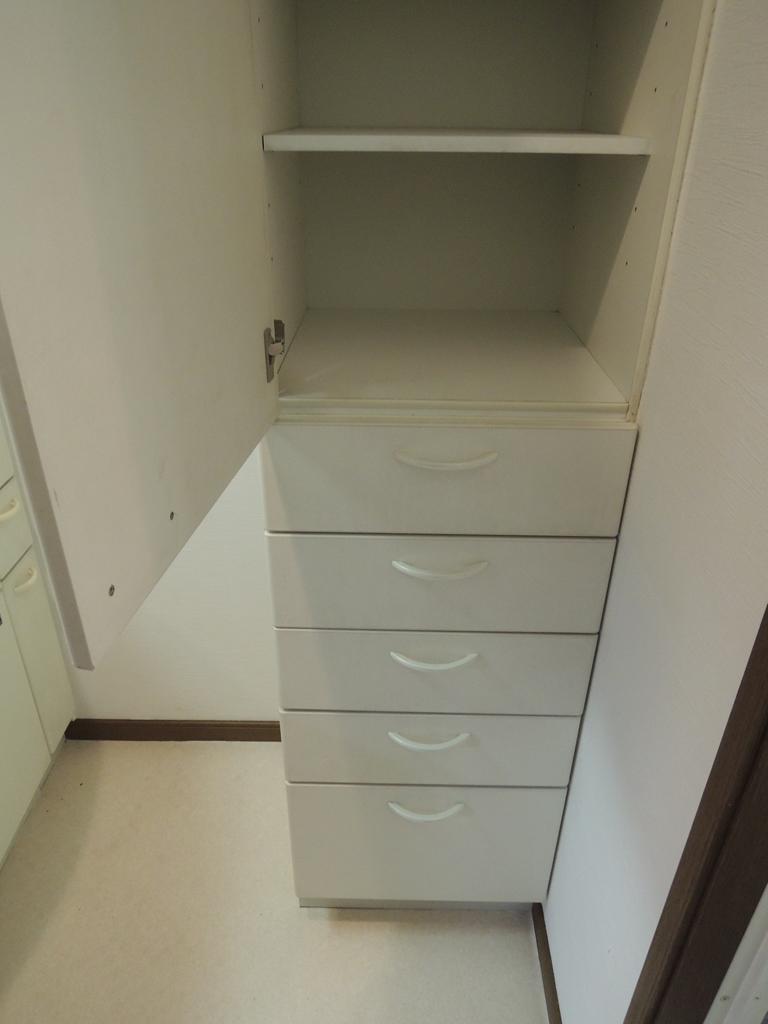 Wash basin, toilet. Storage shelves to sanitary. This is also Service. 