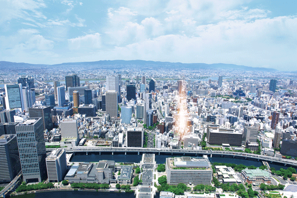 Surrounding environment. CG processing local to aerial photographs of the 2013 August shooting. In fact a slightly different