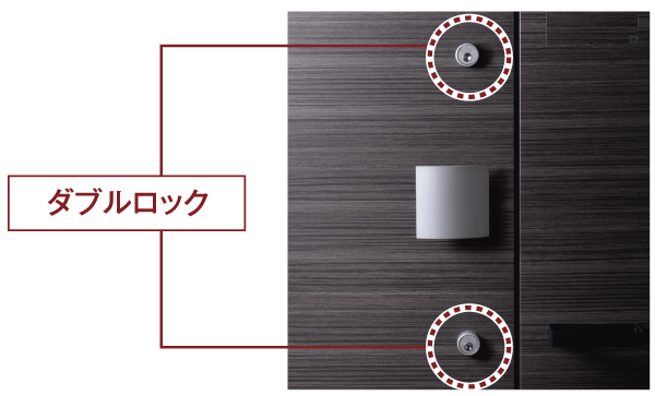 Security.  [Double lock the front door] To the entrance door, By installing the lock up and down two places, Time to both suppress the incorrect lock to psychological, We are working to improve the security performance (same specifications)