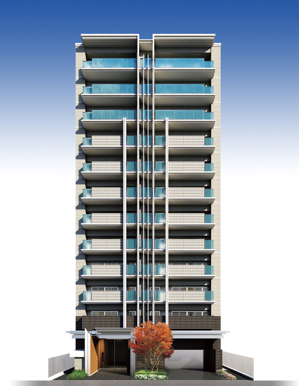 Buildings and facilities. Chic form a light beige in a cool, which is based in, Appearance to narrate the lives of sophistication that live in the heart of Tokyo. Based on the expressive stone surfaces like tile on the wall, A combination of stripes of tile shiny, It is designed to border control (Exterior view)