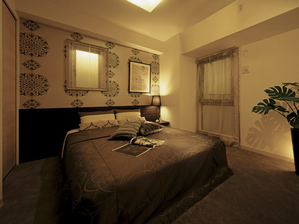 Interior.  [Master bedroom] Fun when filled with relaxation and quiet no bedroom. Also 50% of the total plan a second surface opening, Is a design stuck to the comfort (A2 type ・ Menu 2 ※  ・ model room)