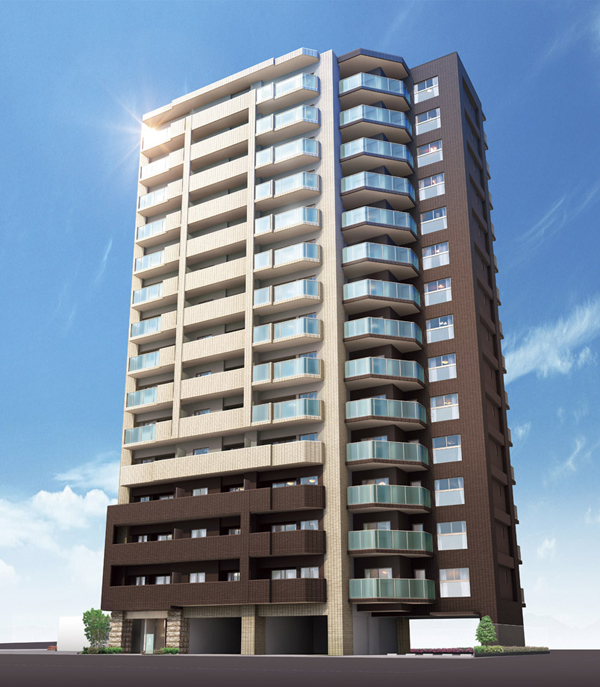 Buildings and facilities. Two-tone color and balcony glass paste cool exterior design of. Living space on the second floor ~ 15th floor. 1 floor 4 House of arrangement, Achieve a 50% corner dwelling unit rate (Exterior view)