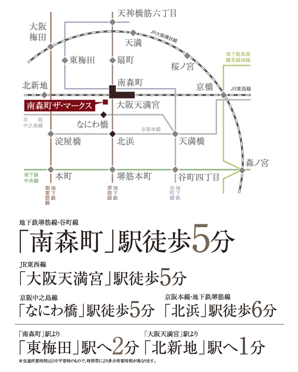 Surrounding environment. 5-wire 4 station is a 5-minute walk ・ 6 minutes. Comfortable access that you can direct approach to the Umeda area in just one station (Access view)