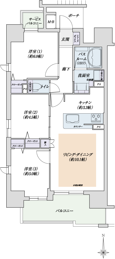 Floor: 3LDK, occupied area: 61.62 sq m, Price: 29,356,000 yen ~ 32,515,000 yen