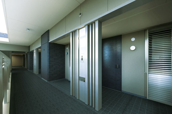 Shared facilities.  [alcove] The alcove, which is provided at the entrance to the face of the mansion, Installation blindfolded panel that becomes a buffer along with the securing of privacy. Create a look with depth, You have to have a dignity to the entrance (Rendering)