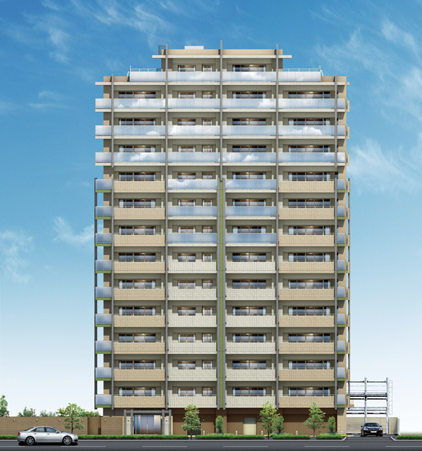 Features of the building.  [appearance] To keynote a sharp sense of emphasizing the vertical line, Dare configuration divided paste the tile of the color that scandal with the surrounding buildings. On the wall of the building, Such as the material of glass handrail oozes the sense of transparency is often used, Appearance form even though it is modern does not depend on the trend of the times have been built (Rendering)