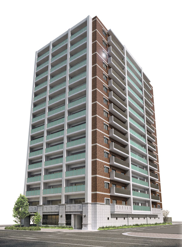 Buildings and facilities. Brick tile the image of the impressive "The ・ Park House Tenjinbashi chome ". While was asked is to brew a classical flavor in profound reminiscent of a brick, To indicate the presence without fading for many years to come. And, By combining the material of glass handrails, etc. off a modern shine, We aim the creation of a mansion beauty beyond the bandwagon (Exterior view)