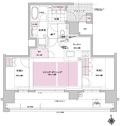 Floor: 2LDK, occupied area: 59.87 sq m