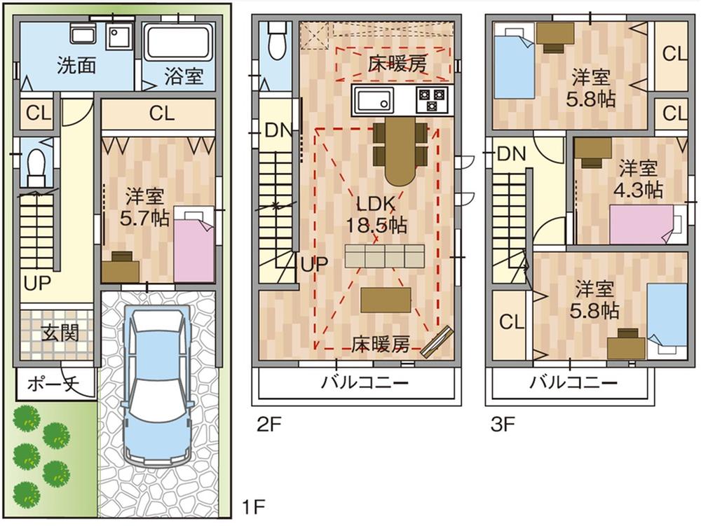 Floor plan. 35,800,000 yen, 4LDK, Land area 60.75 sq m , Building area 102.24 sq m ☆ Floor plan ☆ LDK spacious 18.5 quires the first floor there is housed in a wash basin housing wealth