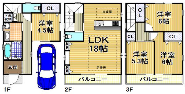 Floor plan. 27,800,000 yen, 4LDK, Land area 55.96 sq m , Building area 112.05 sq m   [Konohana-ku, buying and selling] State-of-the-art facilities eco Jaws introduction ☆