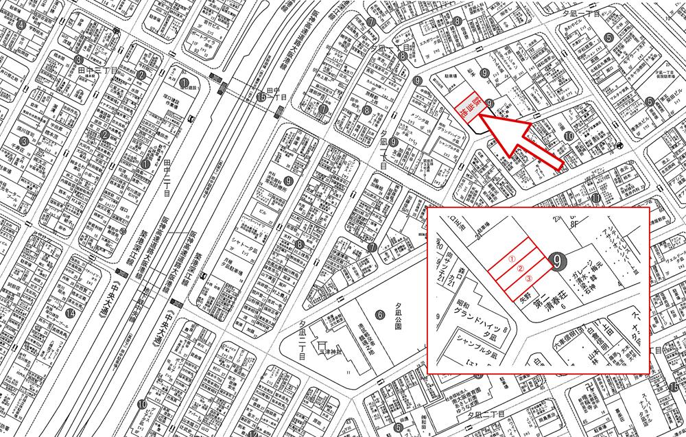 Local guide map. Yunagi 1-chome All three compartment Details position Figure