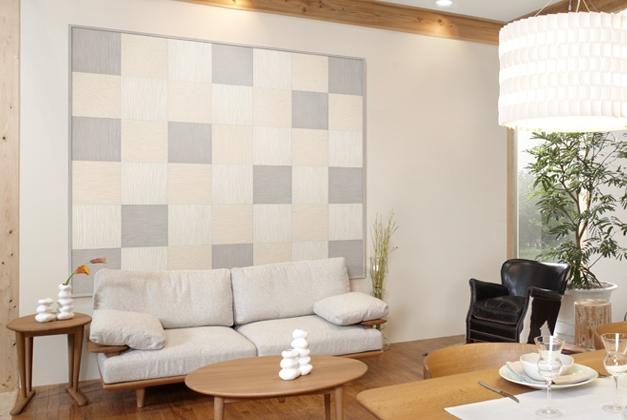 exhibition hall / Showroom. Look at eco-carat finish stylish wall, The functional there is a "tone Shimechikara" "odor adsorption force", "VOC adsorption force". 