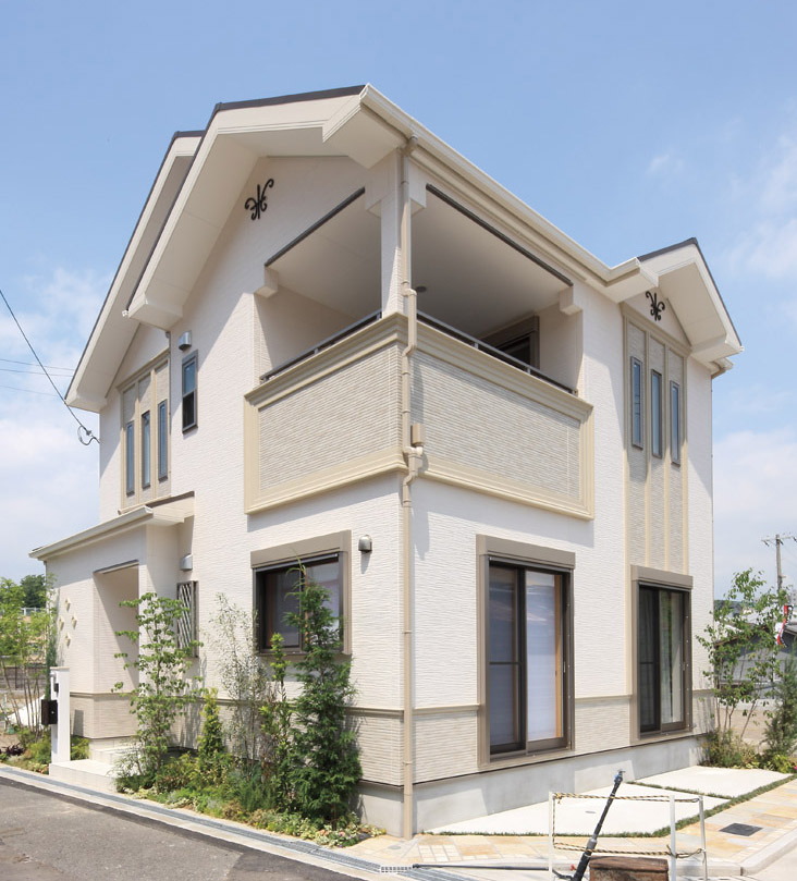 Model house photo.  ◆  appearance  ◆ Such as using a tile in a part of the outer wall, Building appearance with enhanced magnificent. Around entrance, Providing a planted zone, It greets gently visitor ☆