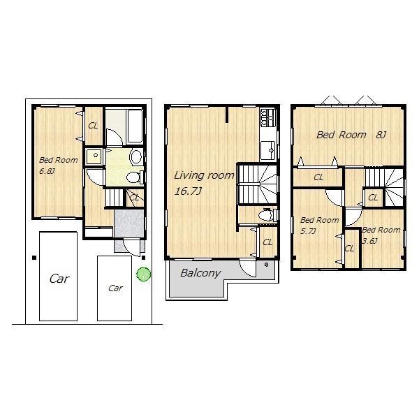 Floor plan. 28.8 million yen, 4LDK, Land area 60 sq m , Building area 96.43 sq m