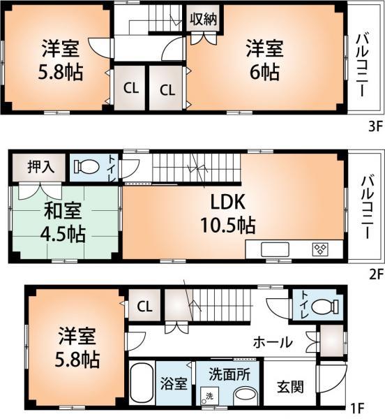 Floor plan. 25,800,000 yen, 4LDK, Land area 50.07 sq m , Building area 88.16 sq m