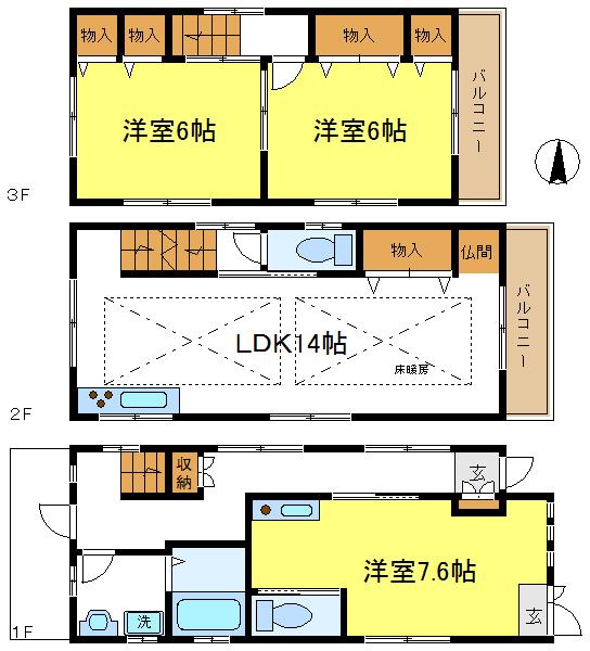Floor plan. 13,980,000 yen, 3LDK, Land area 59.07 sq m , Building area 84.24 sq m