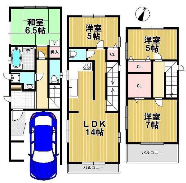 Floor plan. (1 Building), Price 25,800,000 yen, 4LDK, Land area 62.58 sq m , Building area 95.33 sq m