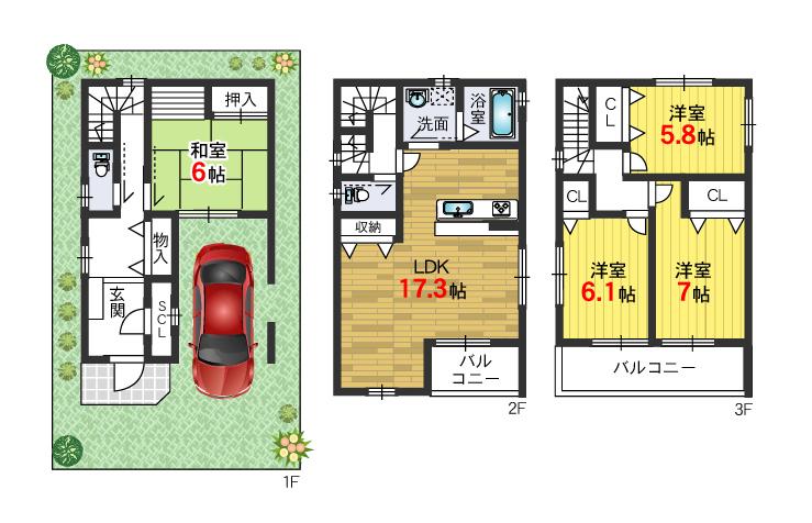 Floor plan. 29,800,000 yen, 4LDK, Land area 68.07 sq m , Building area 80 sq m 2 No. land