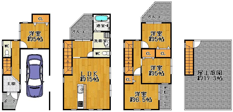 Floor plan. 30,800,000 yen, 4LDK, Land area 65.07 sq m , Building area 95.58 sq m