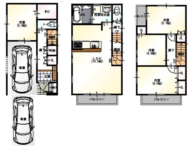 Floor plan. 29,800,000 yen, 4LDK, Land area 73.7 sq m , Building area 103.22 sq m garage two Allowed It is an indoor new construction similar to clean