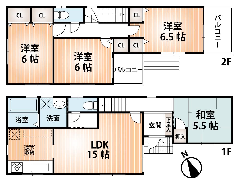 Floor plan. 20.8 million yen, 4LDK, Land area 90.86 sq m , Building area 93.15 sq m 1 issue areas