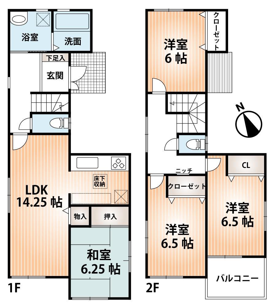 Floor plan. 20.8 million yen, 4LDK, Land area 90.86 sq m , Building area 93.15 sq m 2 No. land
