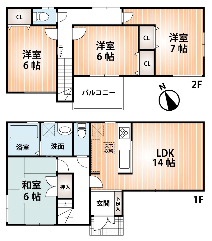 Floor plan. 20.8 million yen, 4LDK, Land area 90.86 sq m , Building area 93.15 sq m 3 No. land