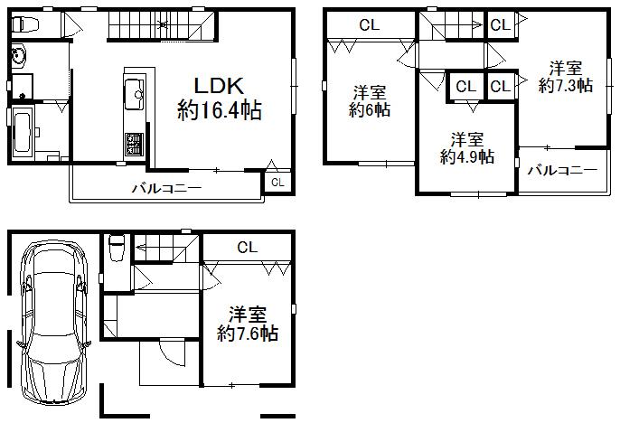 Floor plan. Price 29,800,000 yen, 4LDK, Land area 72.58 sq m , Building area 100 sq m