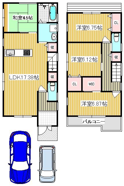 Floor plan. 29,800,000 yen, 4LDK, Land area 95.94 sq m , Building area 101.11 sq m   ■ Daylighting rate UP with the top FIX window to Japanese-style room!  ■ There a feeling of opening a high-door type of joinery