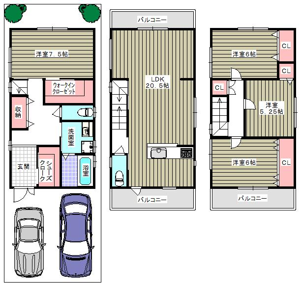 Floor plan. 33,800,000 yen, 4LDK, Land area 85.45 sq m , Building area 115.41 sq m walk-in closet.